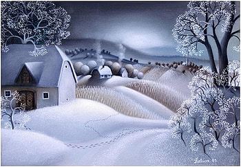 Josip Falica, winter, painting, art, snow, tree HD wallpaper