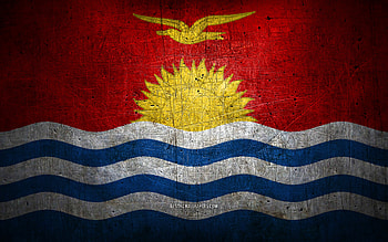 Kiribati metal flag, grunge art, oceanian countries, Day of Kiribati, national symbols, Kiribati flag, metal flags, Flag of Kiribati, Oceania, Kiribati HD wallpaper