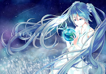 Hatsune Miku, skirt, pixiv id 59560, retsuna, twintail, long hair, scrunchies, miku, anime, globe, aqua hair, hatsune, aqua eyes, necktie, flowers HD wallpaper