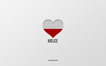 I Love Kielce, Polish cities, Day of Kielce, gray background, Kielce, Poland, Polish flag heart, favorite cities, Love Kielce HD wallpaper