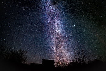 Starry night sky showcasing the Milky Way with silhouetted landscape, perfect for astronomy and nature lovers. HD wallpaper