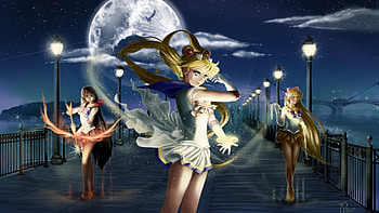Bridge, Anime, Sailor Moon, Moon, Night HD wallpaper