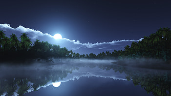 Tropic Cold Night , night, nature, reflection, moon, artist, artwork, digital-art, deviantart HD wallpaper