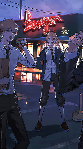 Neon Burger Run — Chainsaw Man , Anime, Chainsaw Man HD phone wallpaper