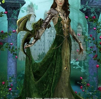 DRAGON WITCH, FLOWERS, GREEN, BUTTERFLY, DRESS, DRAGON, FEMALE HD wallpaper