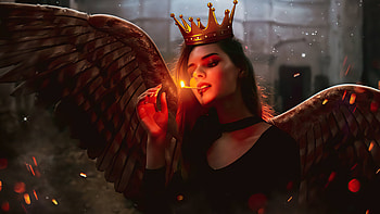 Demon Girl Burning The Fire, demon, wings, angel, artist, artwork, digital-art HD wallpaper