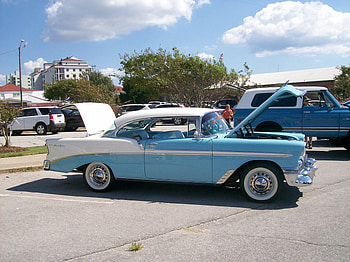 56 Chevy, chevrolet, classic, auto show, car HD wallpaper