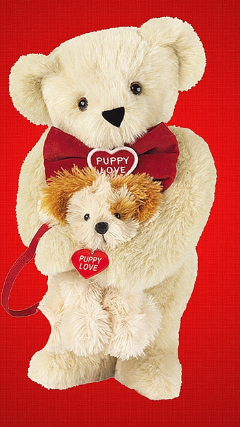 Cute Teddy Bear, Puppy Love, red background HD phone wallpaper