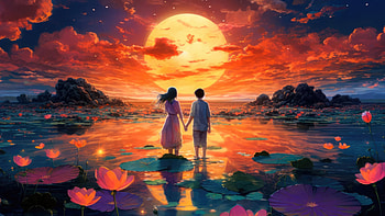 You And Me Watching Sunset , couple, love, artist, artwork, digital-art HD wallpaper