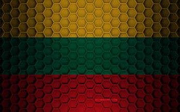 Lithuania flag, 3d hexagons texture, Lithuania, 3d texture, Lithuania 3d flag, metal texture, flag of Lithuania HD wallpaper