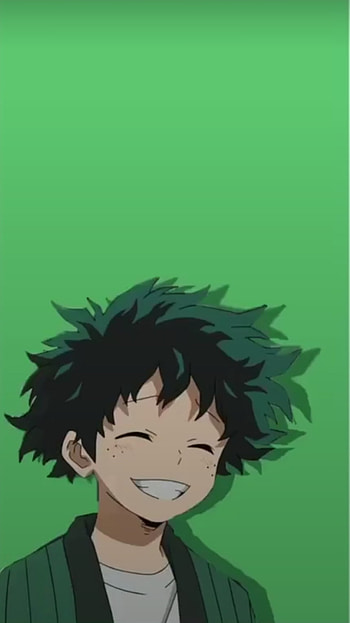 Smiling Deku, green background, green hair, my hero academia HD phone wallpaper