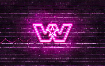 Western Star purple logo, , purple brickwall, Western Star logo, fashion brands, Western Star neon logo, Western Star HD wallpaper