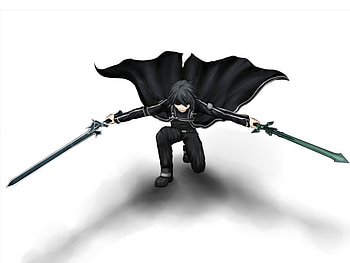 Twin Blade Swordsman, black, emotional, kirito, knight, sword art online, sinister, short hair, , male, warrior, handsome, plain, kirigaya, sexy, white, sword, hot, kazuto, black hair, blade, simple, sao, beater, boy, anime, serious, cool, kirigaya kazuto, guy HD wallpaper
