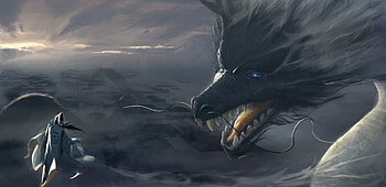 Dragon, ph zhi, grey, fantasy, art, luminos HD wallpaper