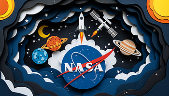 NASA : Celestial Paper-Cut, Rocket, Satellite, Planet HD wallpaper
