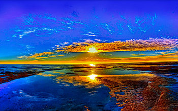 Beach, Sunset, Reflection, , Horizon, Scenic HD wallpaper