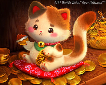 Chocolate Coin Cat, fantasy, art, pisici, piper thibodeau, cute, funny HD wallpaper