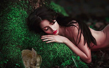 Sleeping Beauty, softness, model, brunette, peaceful, sleeping, woman, pretty, femimine, nature, lovely, rabbit HD wallpaper