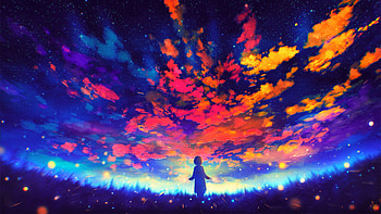 Anime Girl Colorful Sky Grass Field Bokeh Background Anime Girl HD wallpaper