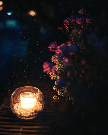 Flowers, Night, Dark, Sparks, Candle HD phone wallpaper