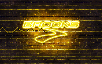 Brooks Sports yellow logo, , yellow brickwall, Brooks Sports logo, brands, Brooks Sports neon logo, Brooks Sports HD wallpaper