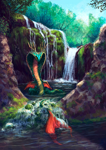 Art, Snakes, Waterfall, Being, Creature, Fiction, That's Incredible HD phone wallpaper
