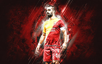 Arda Turan, Galatasaray, Turkish footballer, midfielder, red stone background, grunge art, Galatasaray footballers HD wallpaper