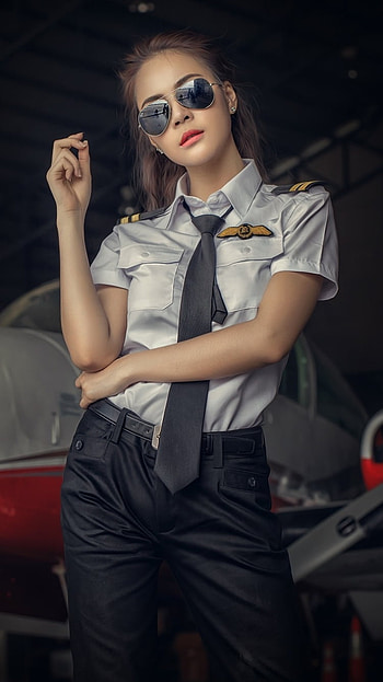 airplane, uniform, glasses, pilot, woman, asian HD phone wallpaper