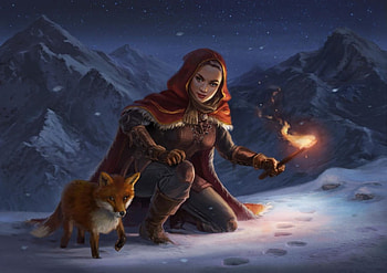 Winter friendship, winter, art, fantasy, animals, , cute, digital art, fox HD wallpaper