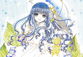 Blue, long hair, Tomoyo Daidouji, umbrella HD wallpaper