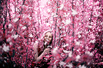 Spring, pink, model, flower, texture, girl, woman HD wallpaper