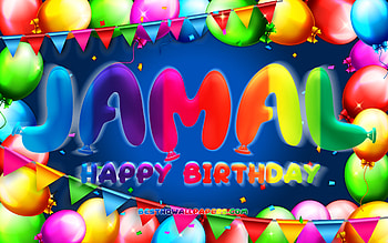 Happy Birtay Jamal, , colorful balloon frame, Jamal name, blue background, Jamal Happy Birtay, Jamal Birtay, popular american male names, Birtay concept, Jamal HD wallpaper