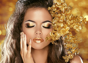 Beauty, golden, model, face, girl, woman, hand HD wallpaper