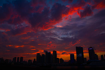 Cities, Clouds, Horizon, Night City, Skyscrapers HD wallpaper