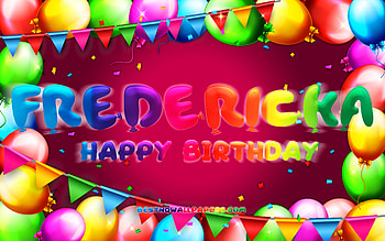Happy Birtay Fredericka, , colorful balloon frame, Fredericka name, purple background, Fredericka Happy Birtay, Fredericka Birtay, popular german female names, Birtay concept, Fredericka HD wallpaper