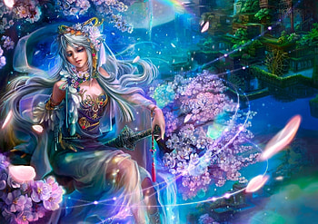 abyss princess, girl, flowers, fantasy, art HD wallpaper