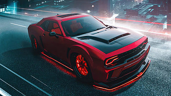 Red Dodge, dodge-challenger, dodge, cars, artist, artwork, digital-art HD wallpaper