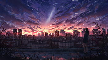 Dazzling Like Sunset, anime-girl, anime, artist, artwork, digital-art, pixiv HD wallpaper
