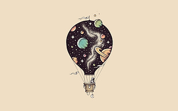 astronaut in a balloon, , minimal, brown backgrounds, creative, astronaut, balloon minimalism, hot air balloon HD wallpaper