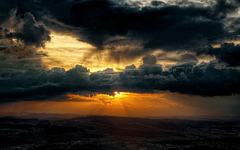 fabulous sky over valley, valley, sundown, clouds, sky, village HD wallpaper