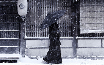 Snow in Japan, winter, umbrella, snow, japan HD wallpaper
