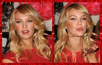 Candice Swanepoel, model, blue eyes, blonde, girl, actress, beauty, woman, cehenot, collage, feather, red HD wallpaper