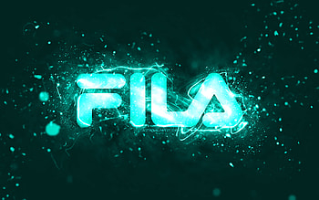 Fila turquoise logo, , turquoise neon lights, creative, turquoise abstract background, Fila logo, brands, Fila HD wallpaper