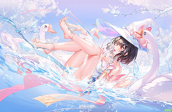 :), sea, summer, atdan, girl, water, manga, vara, witch, blue HD wallpaper