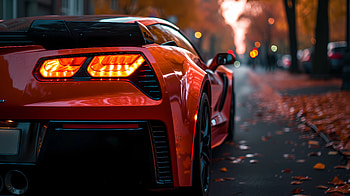 Lights on, engine on, Chevrolet Corvette, Chevrolet Corvette (C7), street, Autumn, car HD wallpaper