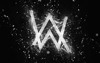 Alan Walker white logo, , Norwegian DJs, white neon lights, creative, black abstract background, Alan Olav Walker, Alan Walker logo, music stars, Alan Walker HD wallpaper