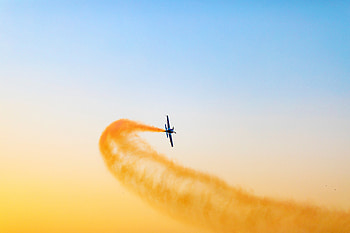 Airplane, clean sky, yellow smoke, flight HD wallpaper