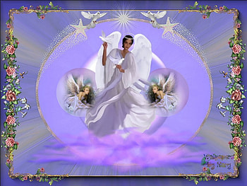 Angel Twins, purple, fantasy, twins, doves, angels HD wallpaper