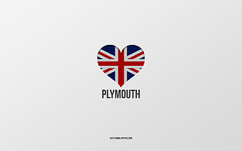 I Love Plymouth, British cities, Day of Plymouth, gray background, United Kingdom, Plymouth, British flag heart, favorite cities, Love Plymouth HD wallpaper