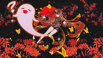 Hu Tao, Hu Tao, cherry blossom, butterfly, video game, Genshin Impact HD wallpaper